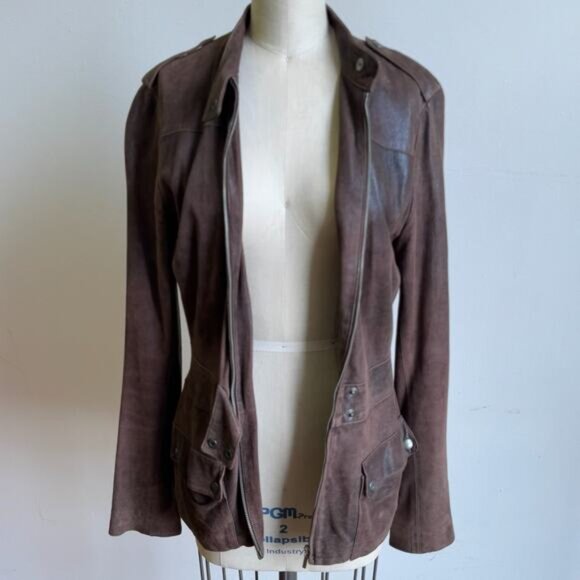 JOSEPH Brown Sueded Leather Biker Aviator Jacket - Picture 8 of 12